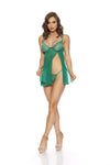 Emerald Chain Detail Underwire Babydoll Set Green
