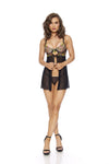 Garden Floral Embroidered Lace Underwire Cup Open Front Babydoll Set