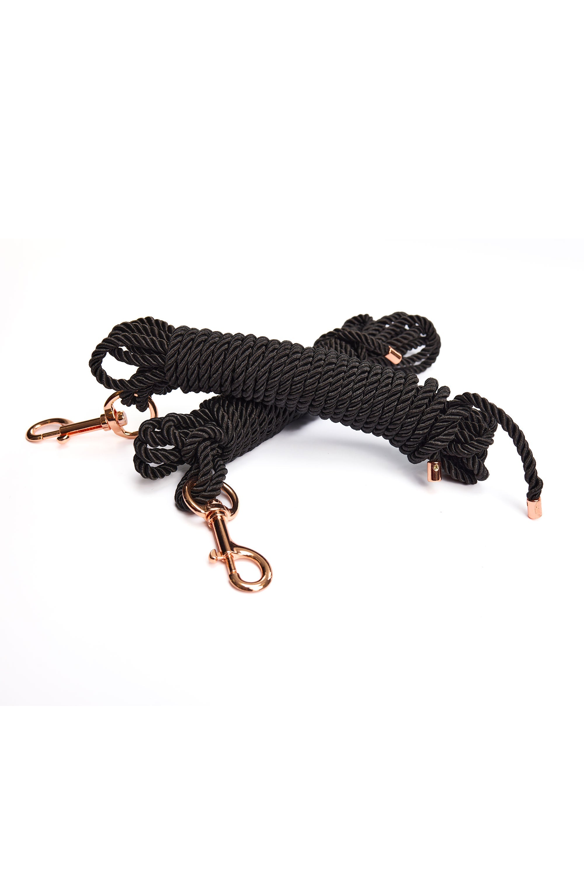 Pleasure Black Silky Smooth Rope Set Rose Gold Metal