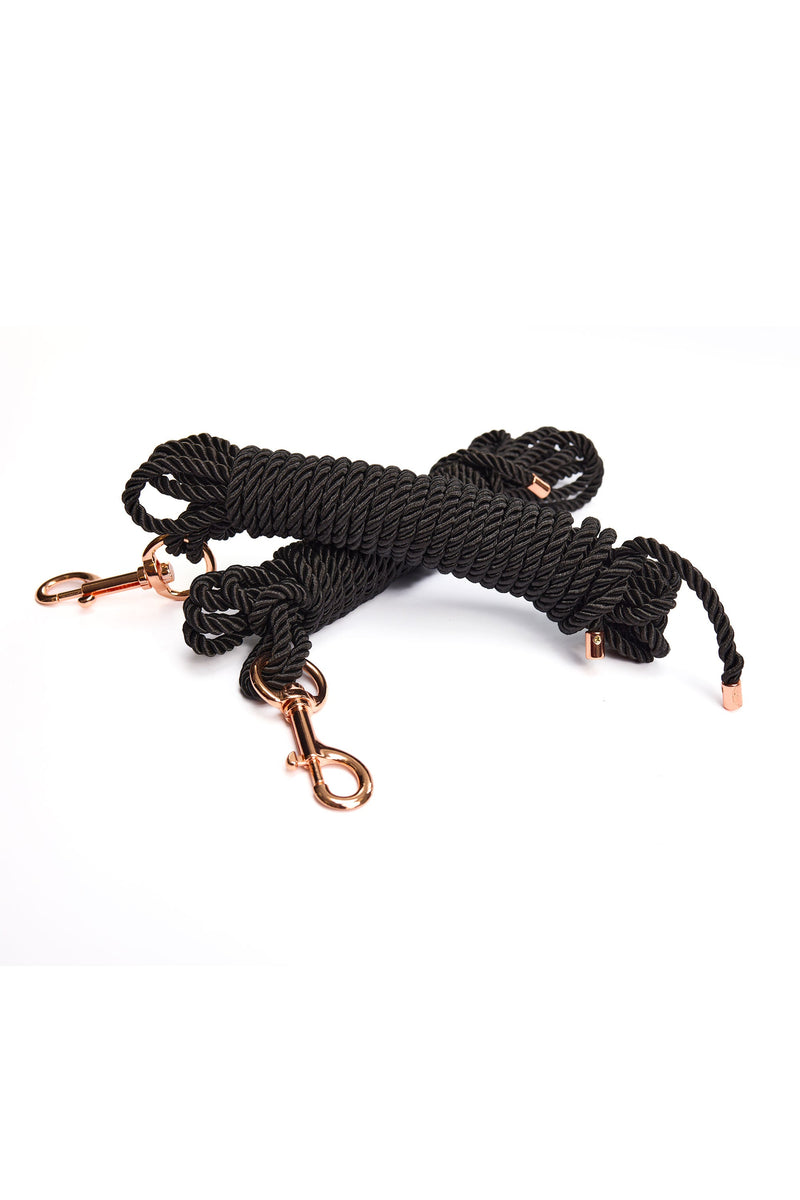 Pleasure Black Silky Smooth Rope Set Rose Gold Metal
