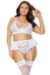 Coquette Diva Peek-a-boo Lace Ruffle Hem Bra Set White-Rebel Romance