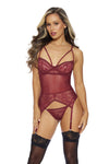 Lace & Mesh Bustier with Strappy Details and Panty Bordeaux