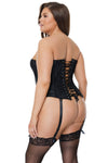 Coquette Diva Metal Busk Boned Seams Corset Cord Lace Up Back Black-Rebel Romance