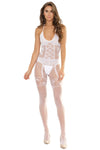 Coquette Faux Lace Up Crotchless Body Stocking White