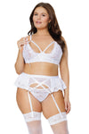 Coquette Diva Peek-a-boo Lace Ruffle Hem Bra Set White-Rebel Romance