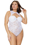 Coquette Diva Lightly Padded Underwire Lace Teddy Thong Bodysuit White-Rebel Romance