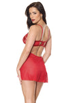 Holiday Sheer Embroidery Mesh Metallic Wet Look Babydoll Red