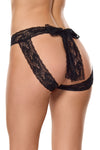 Holiday Crotchless Panty with Pretty Lace Bow Black