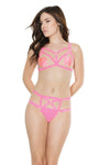 Coquette Glow Lingerie Strappy Bra And Crotchless Panty Set Pink O/S