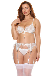 Pleasure Lune D'argent Bra Garter Belt & Thong Set