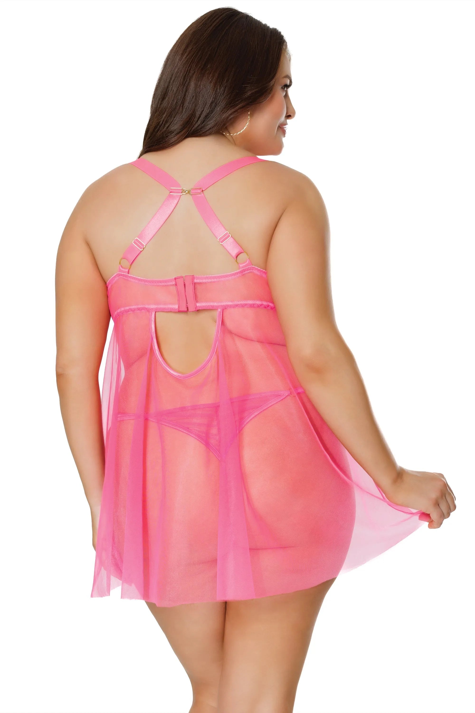 Coquette Diva Summer Neon Pink Underwire Cups Babydoll Set-Rebel Romance