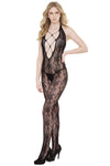 Coquette Halter Lace Bodystocking Faux Lace-Up Front Crotchless