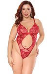 Holiday Sheer Embroidery Mesh Metallic Wet Look Teddy Red