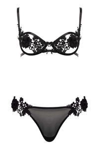 Sydney Applique Roses Open Cups Bra Set