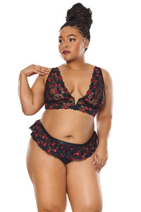 Valentine Hearts Lace V-Wire Bralette Bra Set