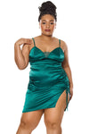 Holiday Ruching Satin Slip Dress Green