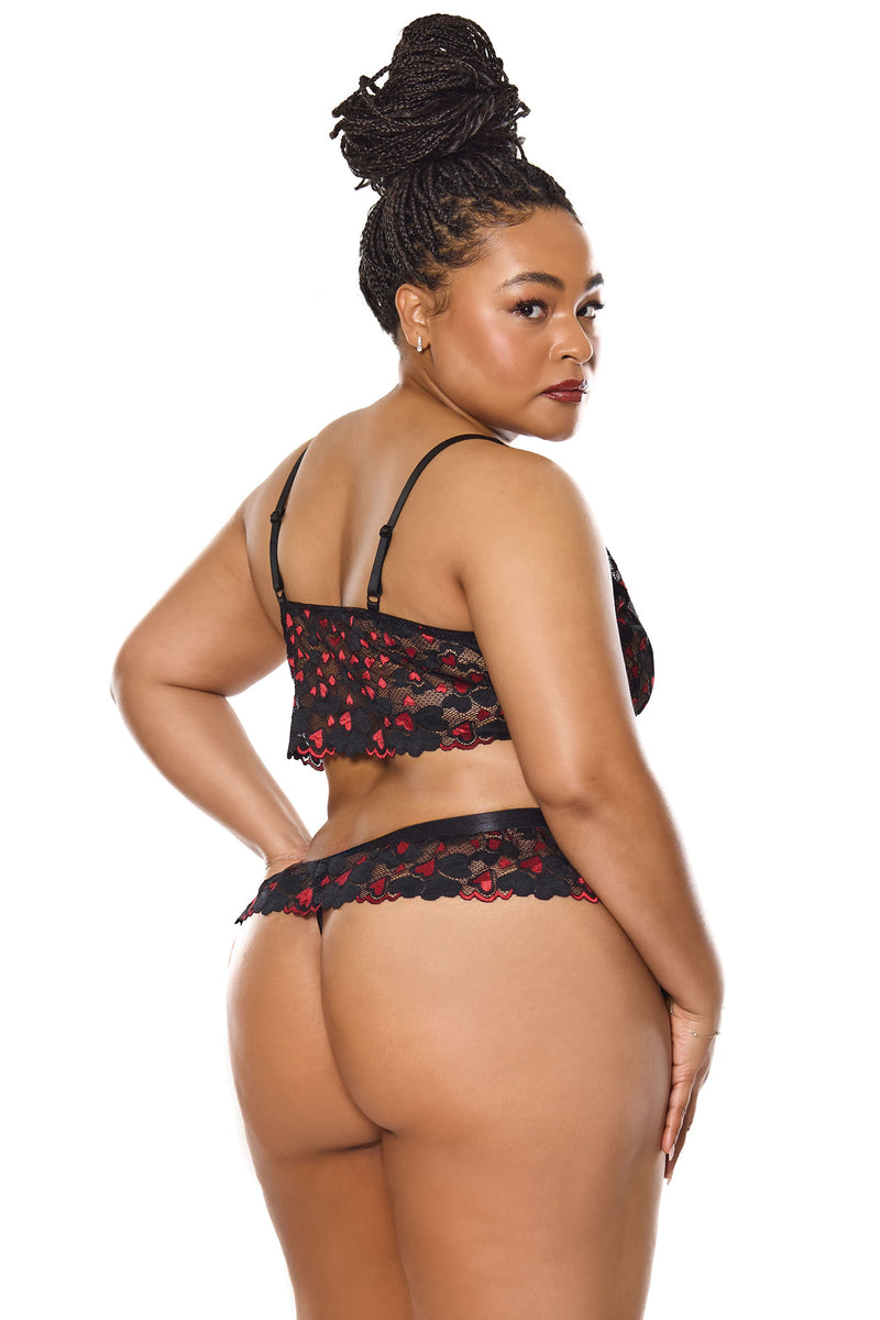 Valentine Hearts Lace V-Wire Bralette Bra Set