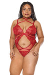Holiday Sheer Embroidery Mesh Metallic Wet Look Teddy Red