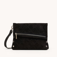 HAMMITT VIP Med Zippered Crossbody Clutch Noir Diamond Suede/Gunmetal