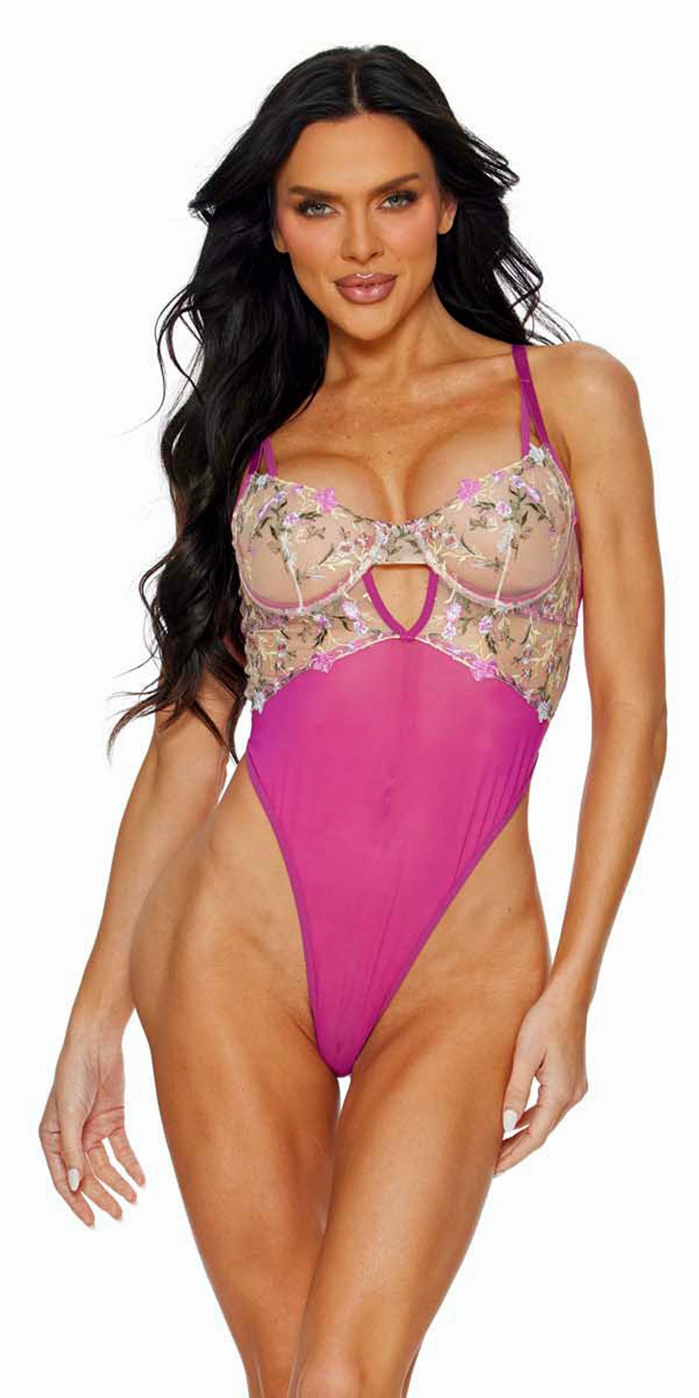 Orchid Embroidered Color Block Underwire Cup Teddy