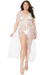 Coquette Sheer Dotted Flutter Long Robe White