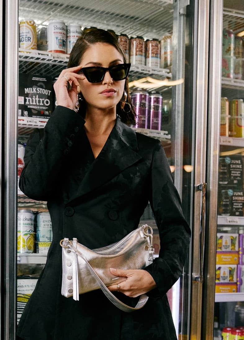 Hammitt Kyle Leather Shoulder Handbag Sidewalk Silver/Brushed Silver