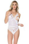 Coquette Peek-a-boo Lace Crotchless Teddy White-Rebel Romance