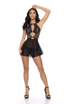 Escante Lacy Wild Nights Animal Babydoll Sheer Black