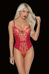 Escante Lingerie Floral Embroidered Lace Underwire Teddy Bodysuit Red