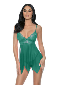 Handkerchief Cut Adjustable Strap Babydoll Set Green Envy