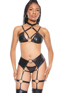 Coquette Dark Sexy Halter Bralette & Panty Bra Set Black Darque
