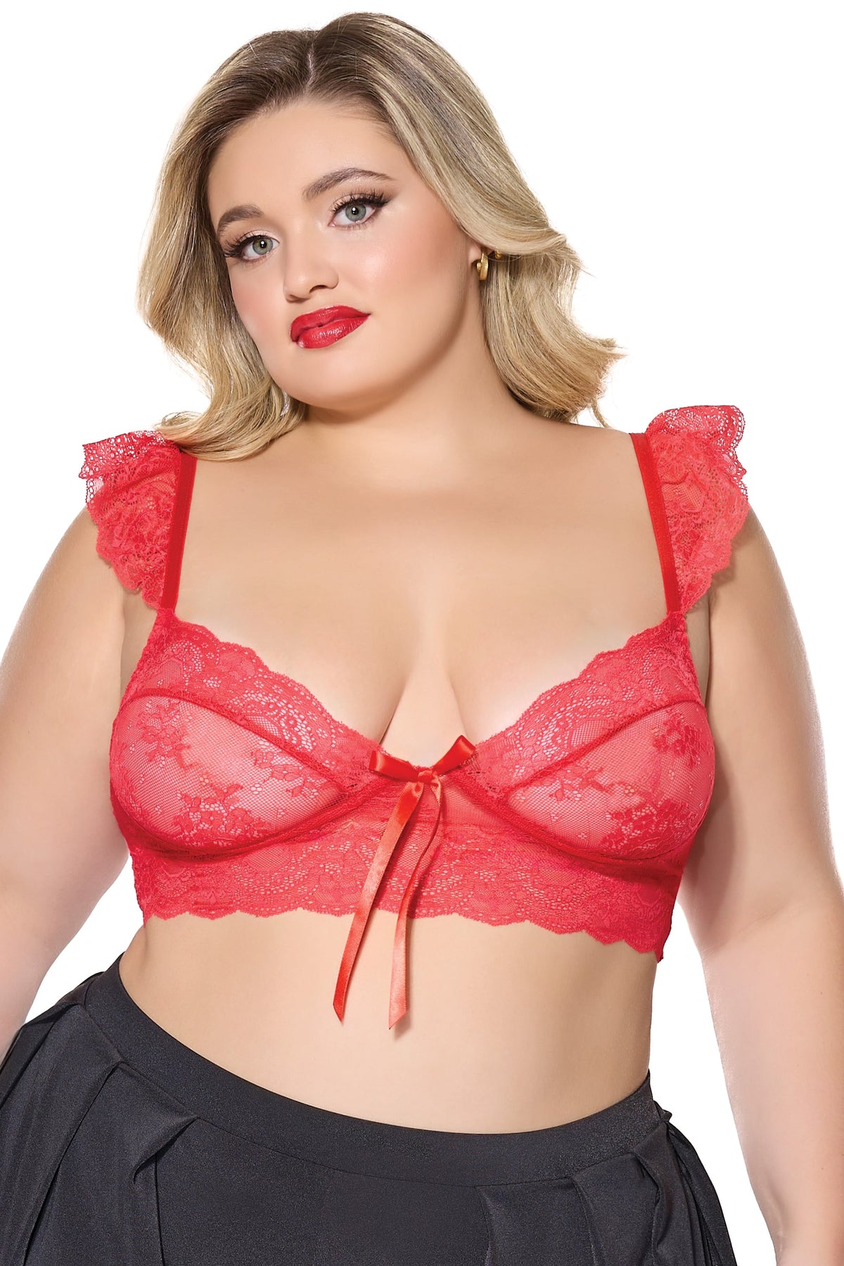 Coquette Holiday Diva Stretch Scallop Lace Bralette Bra Red-Rebel Romance