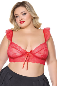 Coquette Holiday Diva Stretch Scallop Lace Bralette Bra Red-Rebel Romance