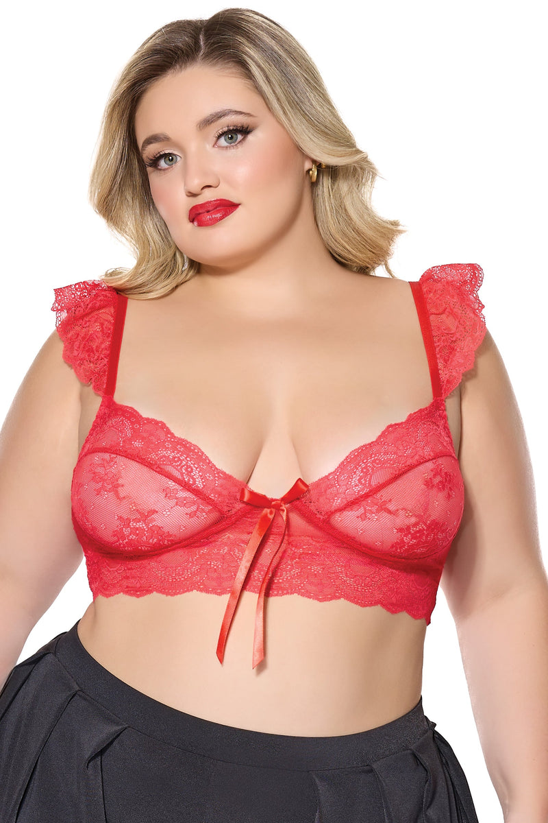 Coquette Holiday Diva Stretch Scallop Lace Bralette Bra Red-Rebel Romance