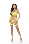 Escante Blacklight Glowing Embroidery Garter Bra Set Sunburst