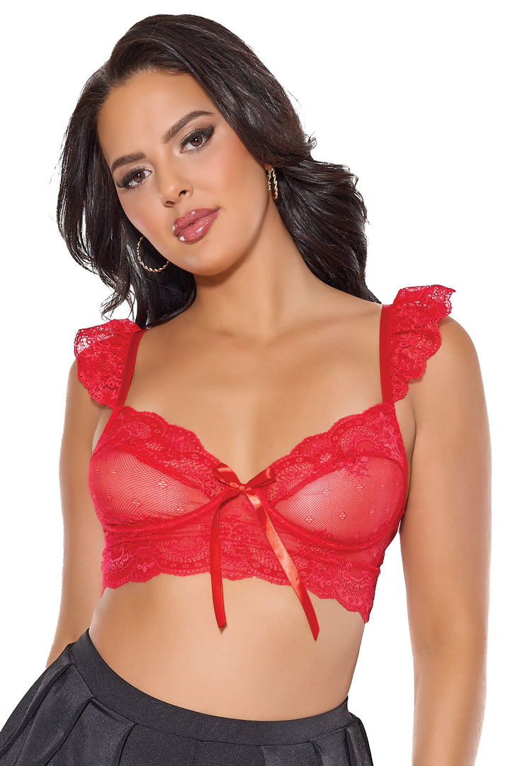 Coquette Holiday Stretch Scallop Lace Bralette Bra Red-Rebel Romance