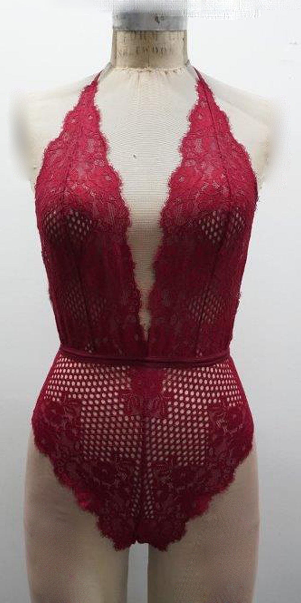 Halter Plunge Front Lace Teddy