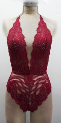 Escante Halter Plunge Front Lace Teddy