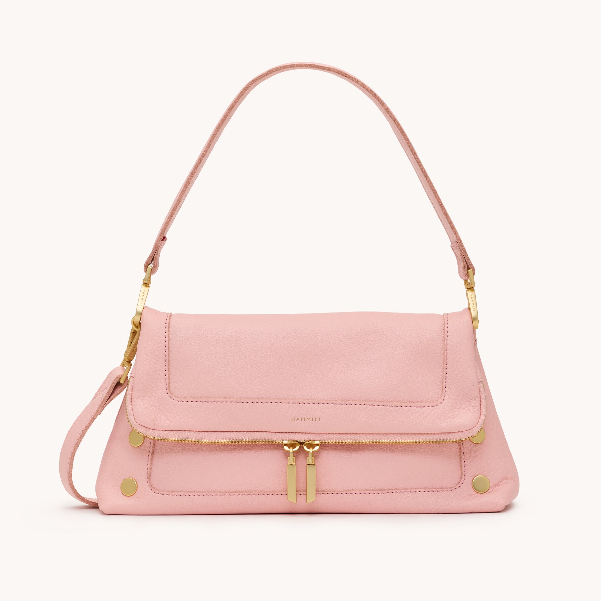 HAMMITT Beverly Leather Handbag Med Flamingo Pink/Brushed Gold