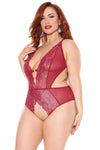 Coquette Holiday Diva Metallic Scallop Lace Crotchless Teddy Red/Silver-Rebel Romance