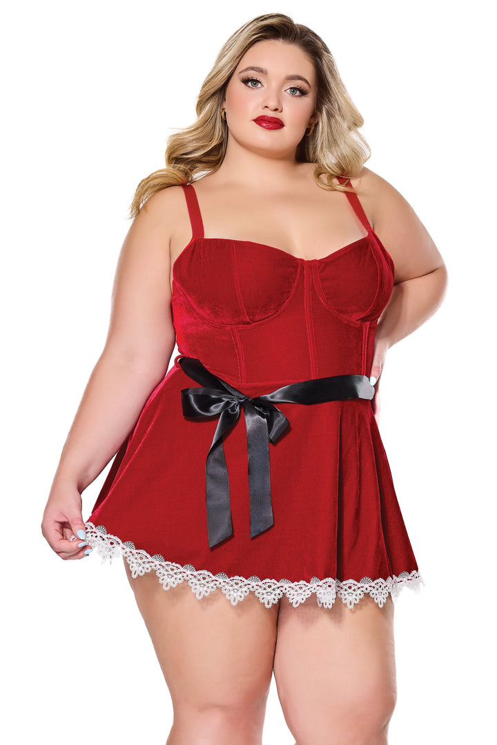 Coquette Holiday Diva Christmas Red Velvet Babydoll Dress-Rebel Romance