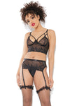 Coquette Darque Sexy Dark Sheer Caged Embroidery Bra Set Black