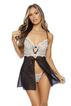 Escante Two Tone Lace Underwire Flyaway Babydoll Set Ivory/Black