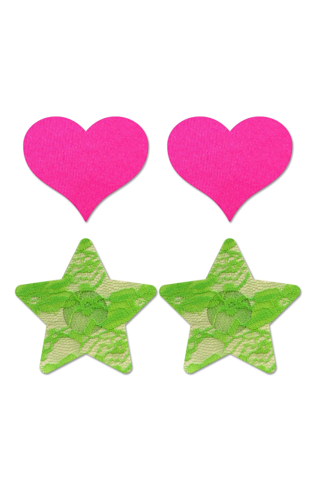UV Reactive Neon Heart & Lace Star Pasties Pink & Green Pack of 2-Fantasy Lingerie-Rebel Romance