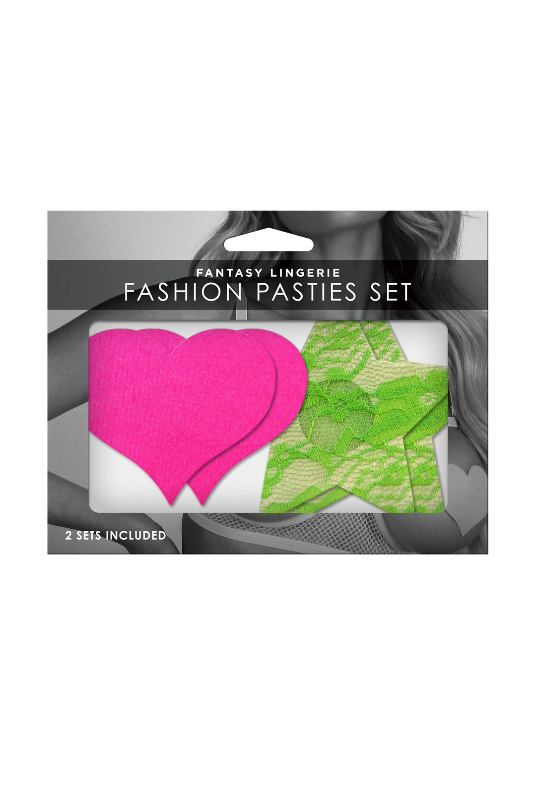 UV Reactive Neon Heart & Lace Star Pasties Pink & Green Pack of 2-Fantasy Lingerie-Rebel Romance