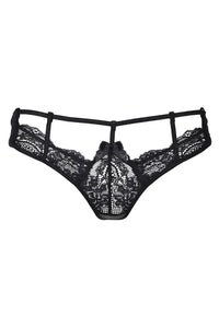 Axami Valentina Caged Thong: black delicate lace, unique caged design, and sweet bow detail.