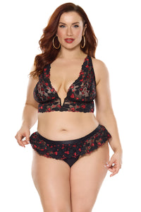 Coquette Valentine Hearts Lace V-Wire Bralette Bra Set