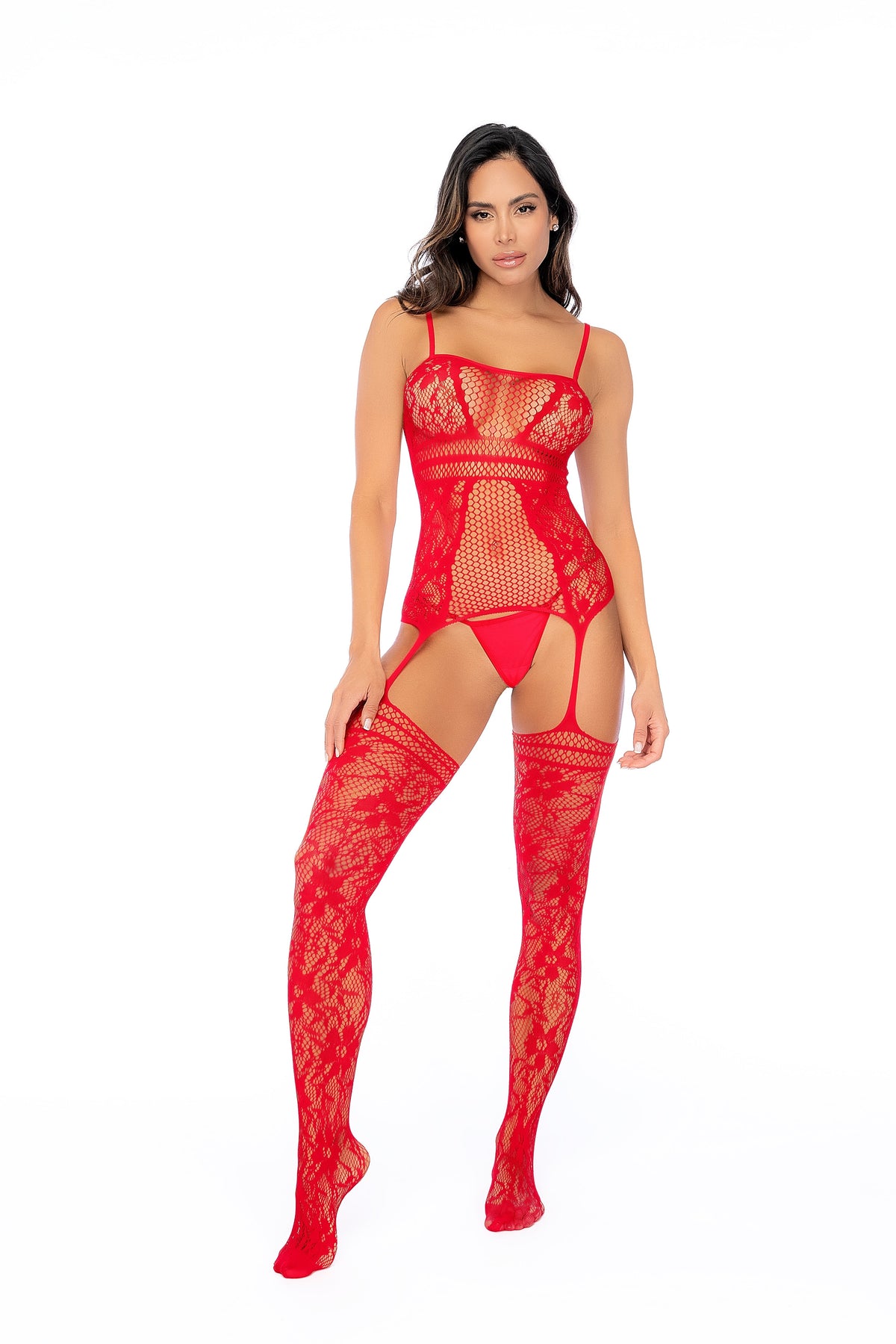 Aria Fishnet Bodystocking Red