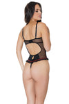 Coquette Sheer Mesh Ruffle Hem Ribbon Teddy Black