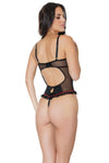 Coquette Sheer Mesh Ruffle Hem Ribbon Teddy Black